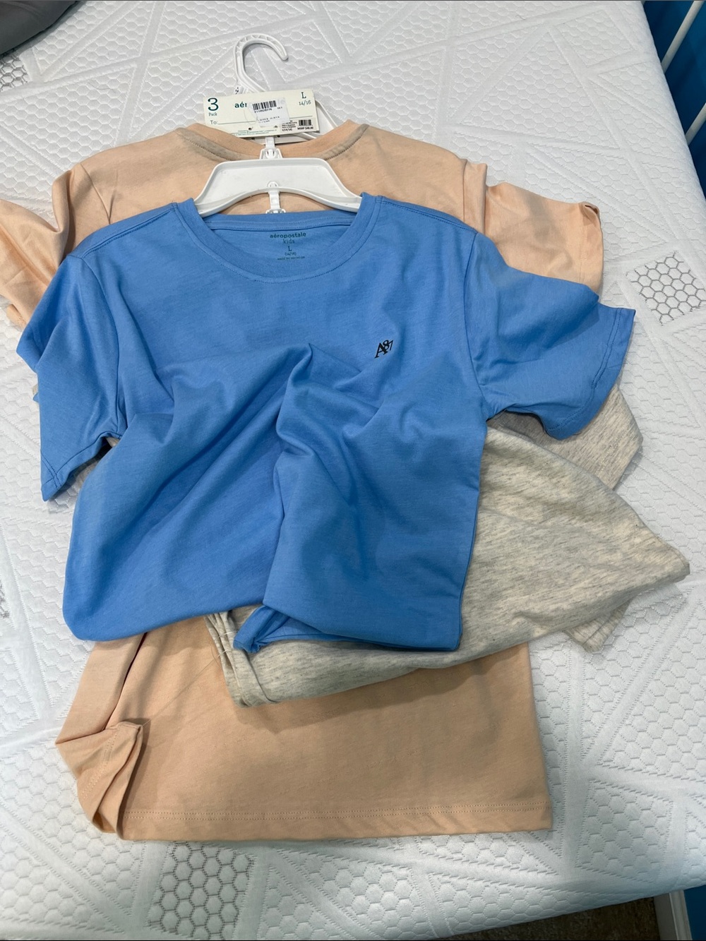 Aeropostale Kids 3-Pack Short Sleeve Tees — Blue, Peach, Gray
